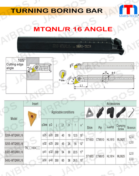 MTQNL/R TNMG1604 boring bar dia 16 pack of 1