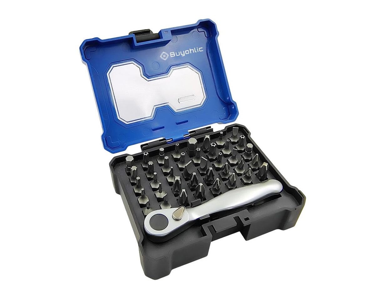 Multi-Bit Ratchet Screwdriver Set with Reversible Handle & Storage Case