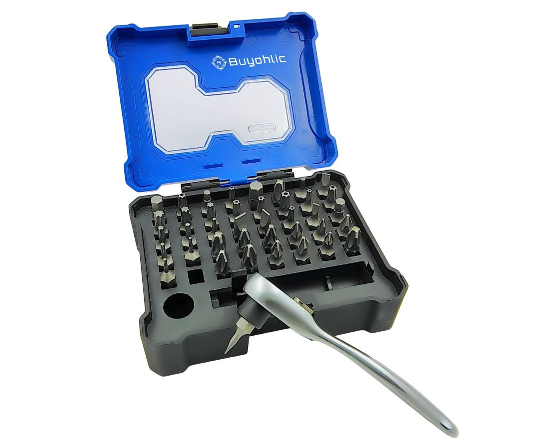 Multi-Bit Ratchet Screwdriver Set with Reversible Handle & Storage Case