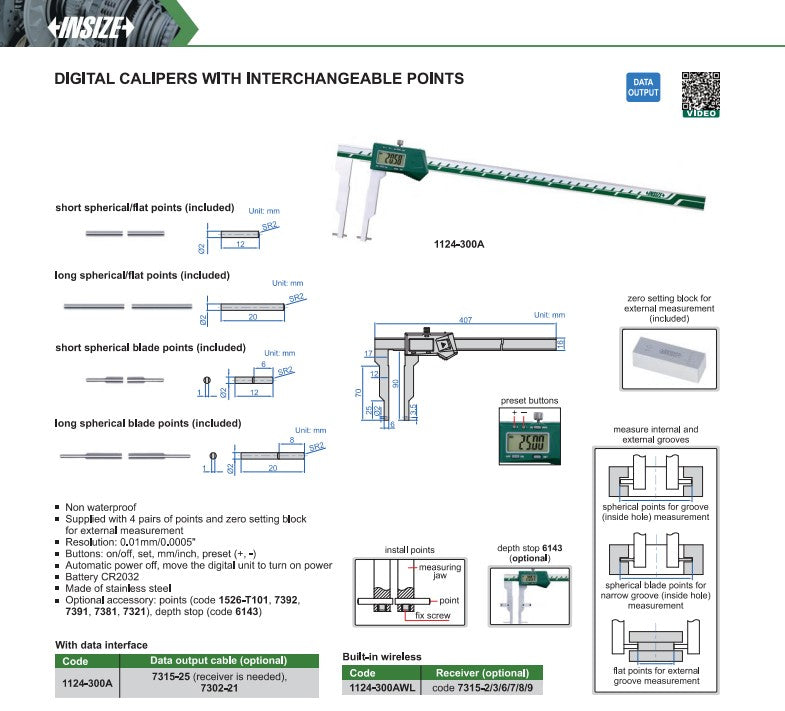 INSIZE Digital Calipers With Interchangeable Points 1124