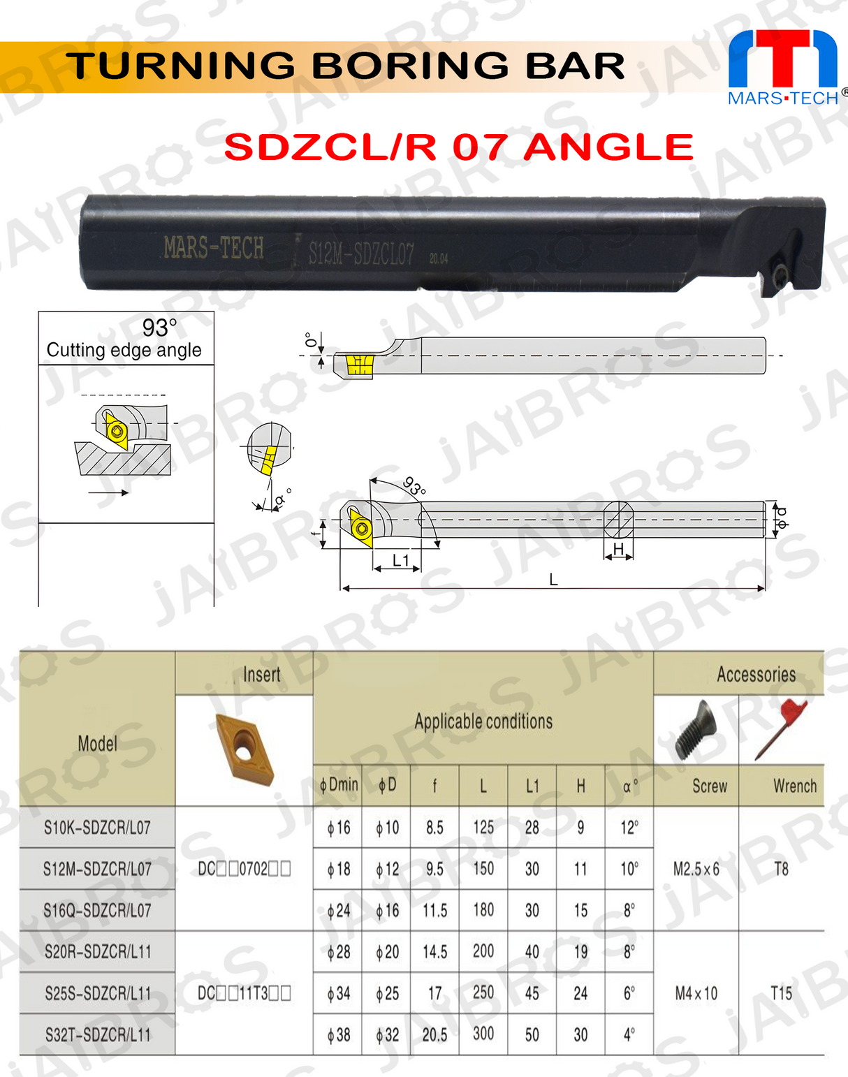 SDZCL/R boring bar suitable for DCMT0702 insert pack of 1
