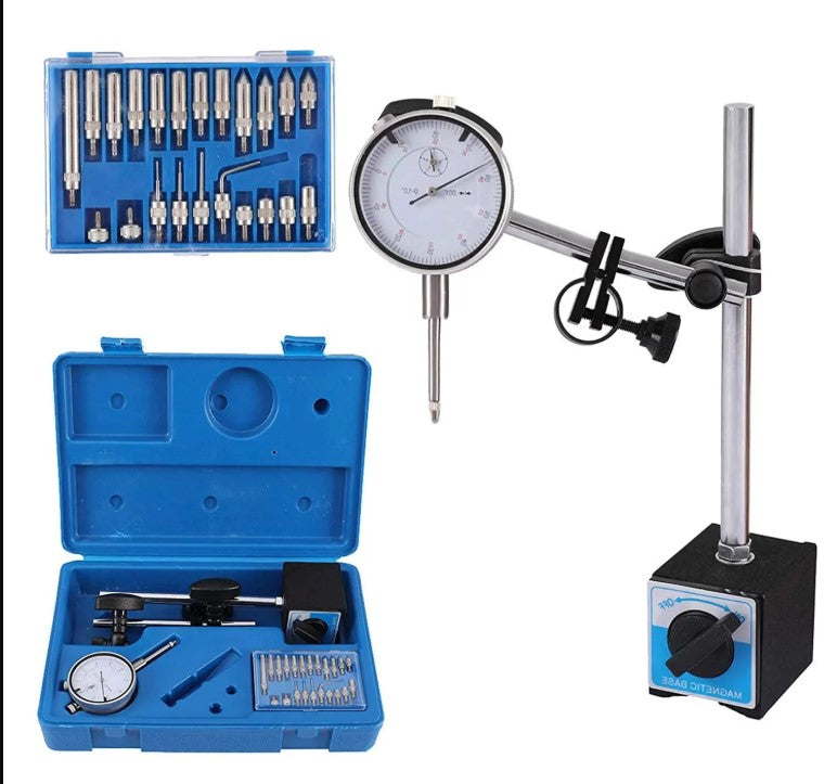 Buyohlic Dial Indicator Set 0–1" (0.001" Resolution) with Magnetic Base & 22-Piece Tip Kit – Ideal for 3D Printing & Workshop Use (176 lb Pull)