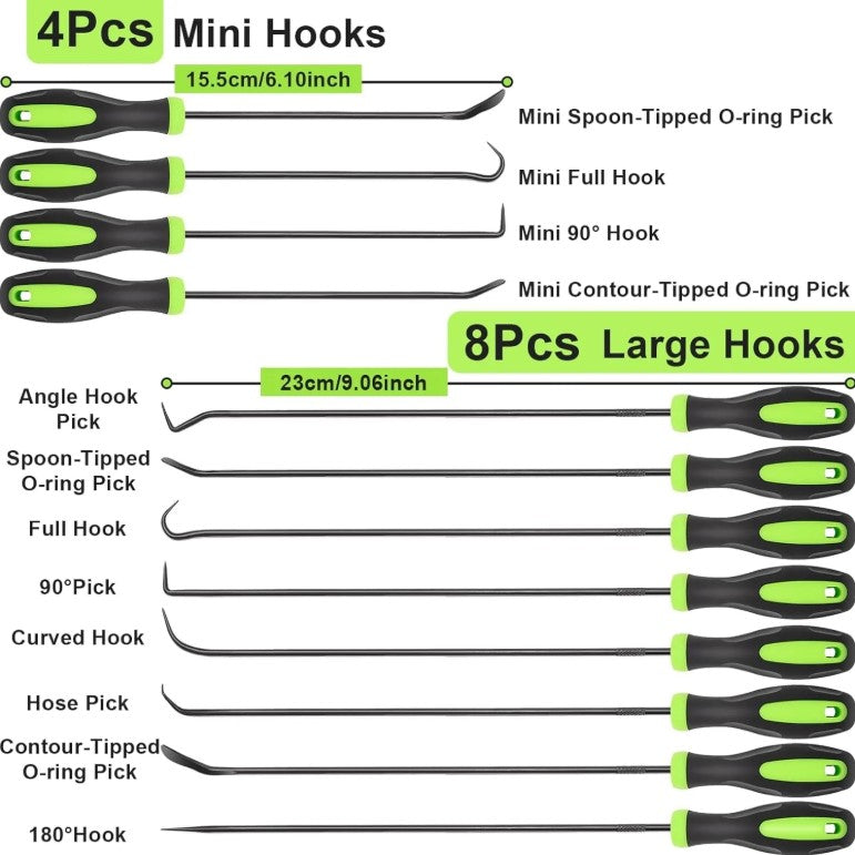 Twelve assorted tool hooks