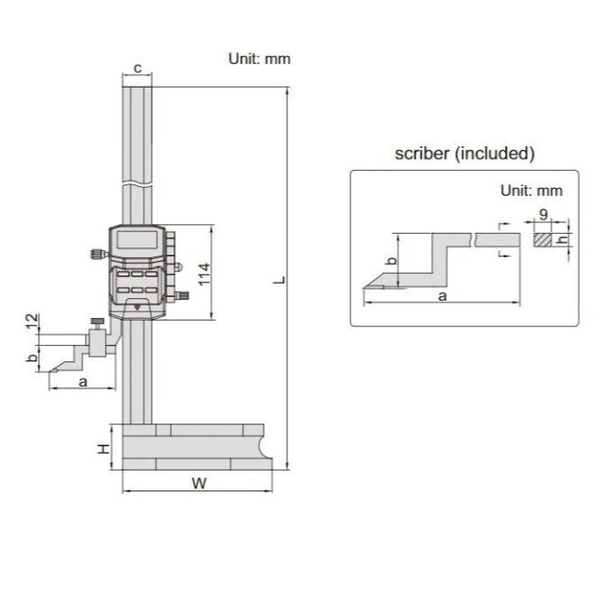 Technical diagram of height gauge