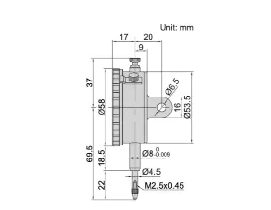 Dial indicator technical dimension drawing