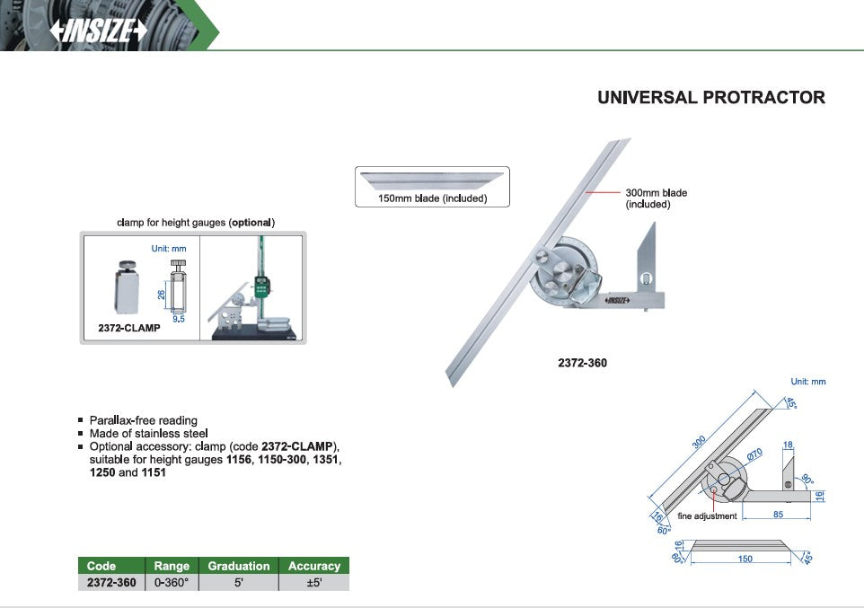 Universal protractor technical sheet