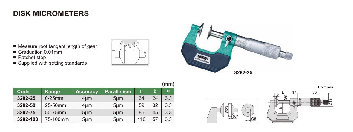 Insize disc type micrometer specifications