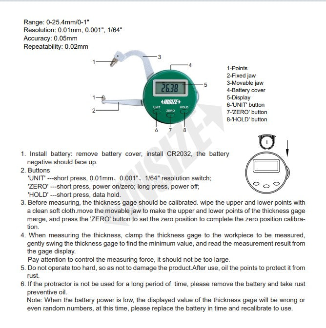 Digital thickness gauge operation manual