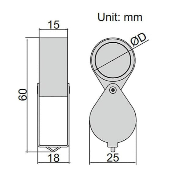 Folding magnifier technical drawing