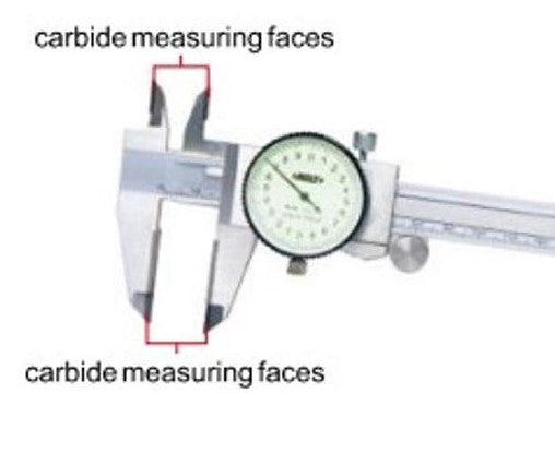 Caliper with carbide measuring faces