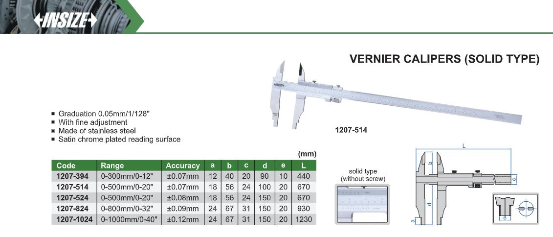INSIZE VERNIER CALIPERS SOLID TYPE -1207