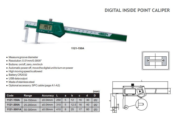 Digital inside point caliper datasheet