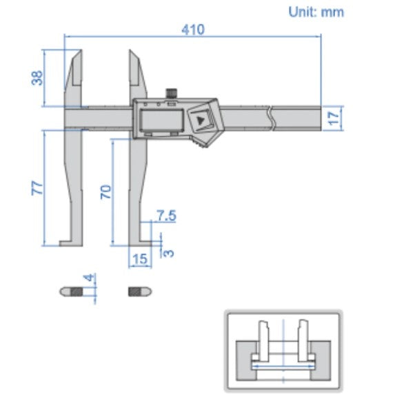 Technical drawing of digital caliper