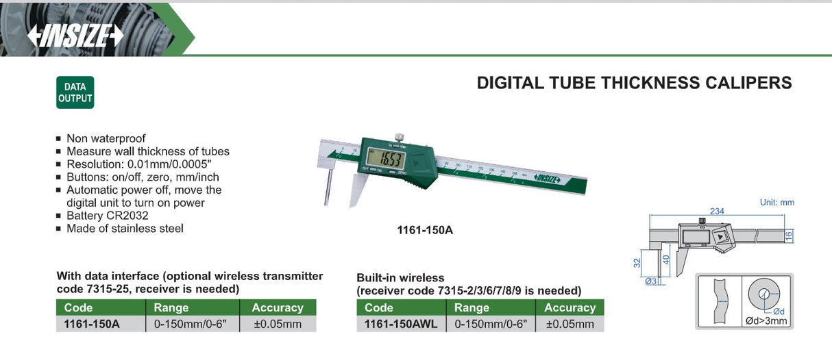 Digital tube thickness calipers