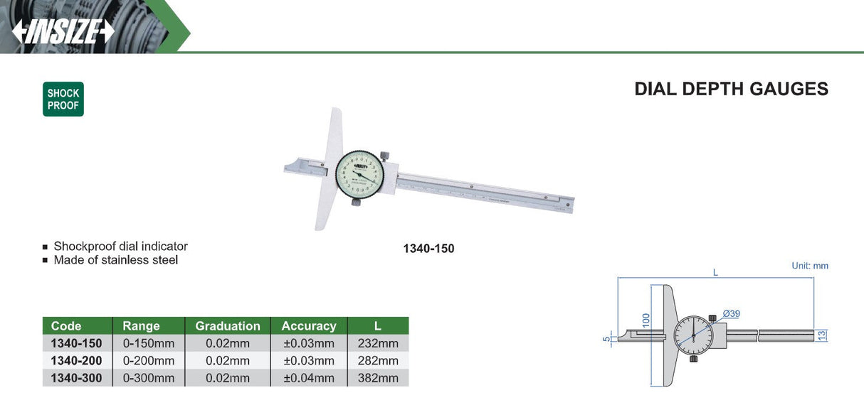 Insize dial depth gauge chart