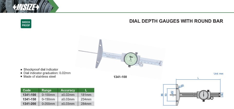 Dial depth gauges with bar