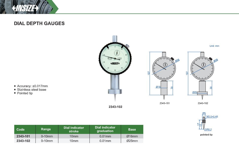 Insize dial depth gauge tools