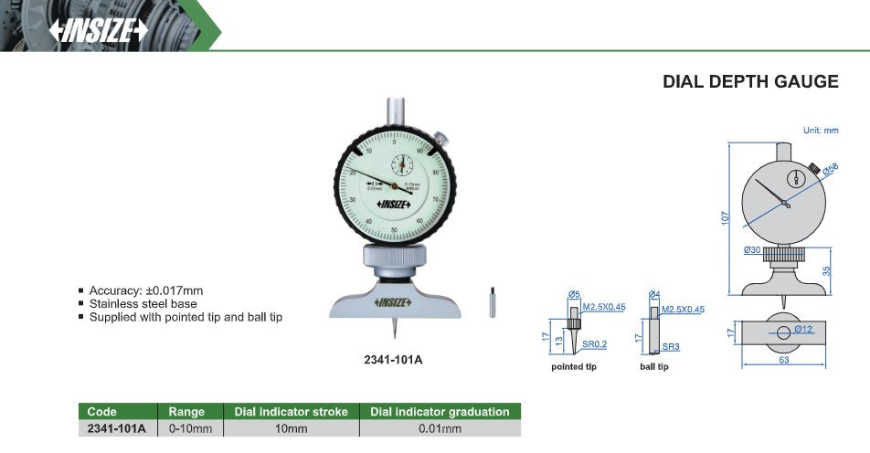 Insize dial depth gauge tool
