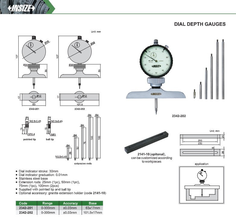 Insize dial depth gauge kit