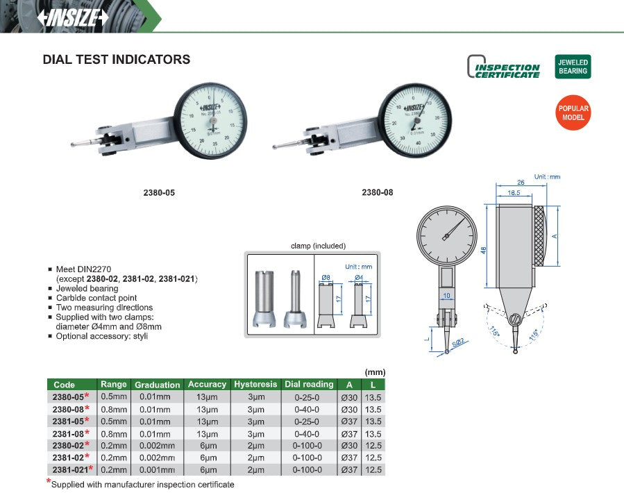 Insize dial test indicators