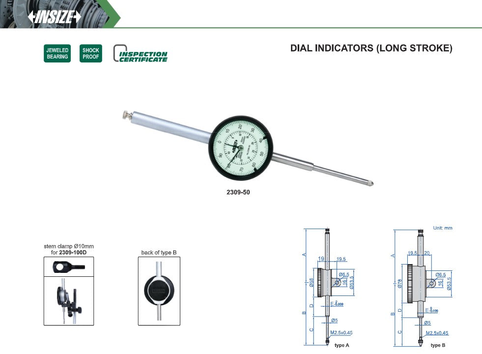 Insize long stroke dial indicator