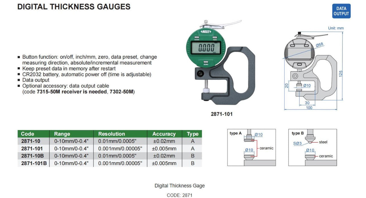 Insize digital thickness gauge specifications