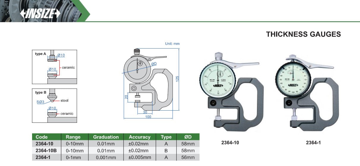 Insize thickness gauge product sheet