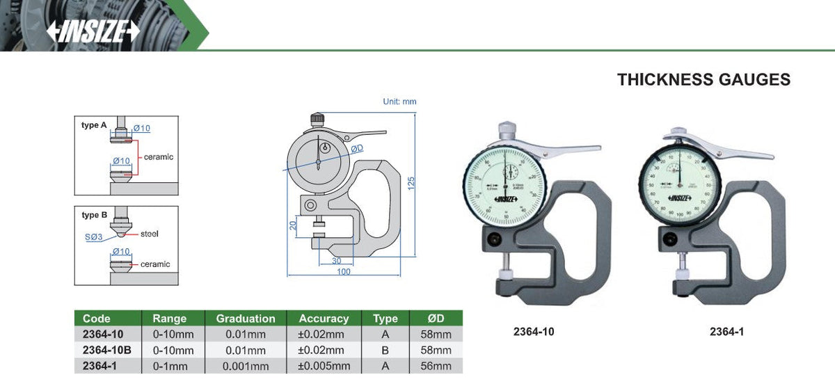 Insize thickness gauge product sheet