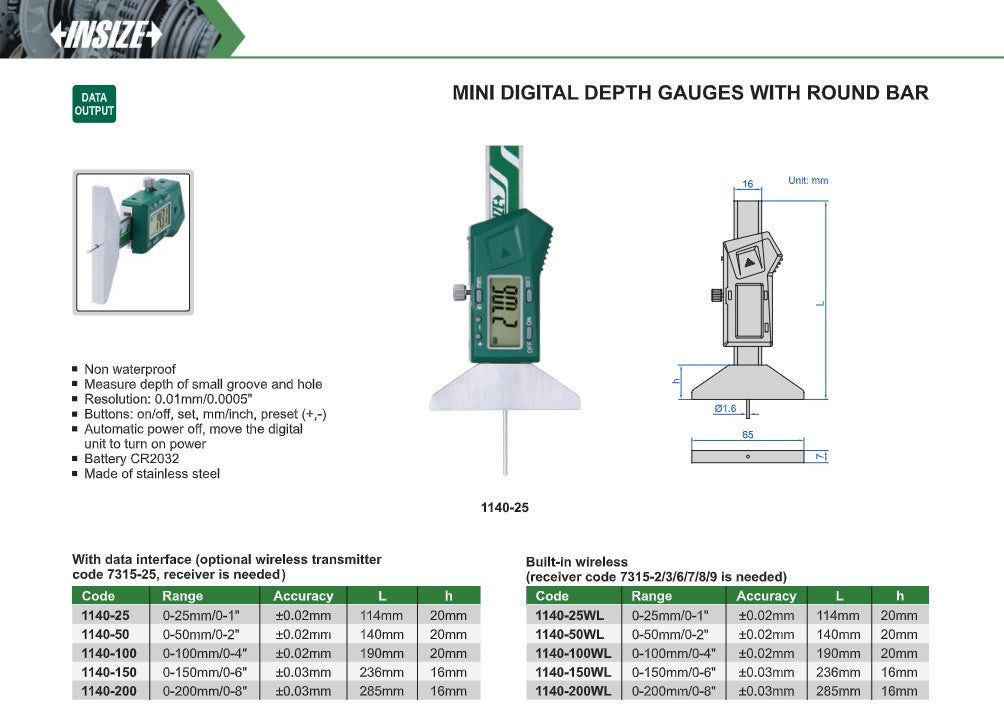 Insize mini digital depth gauges
