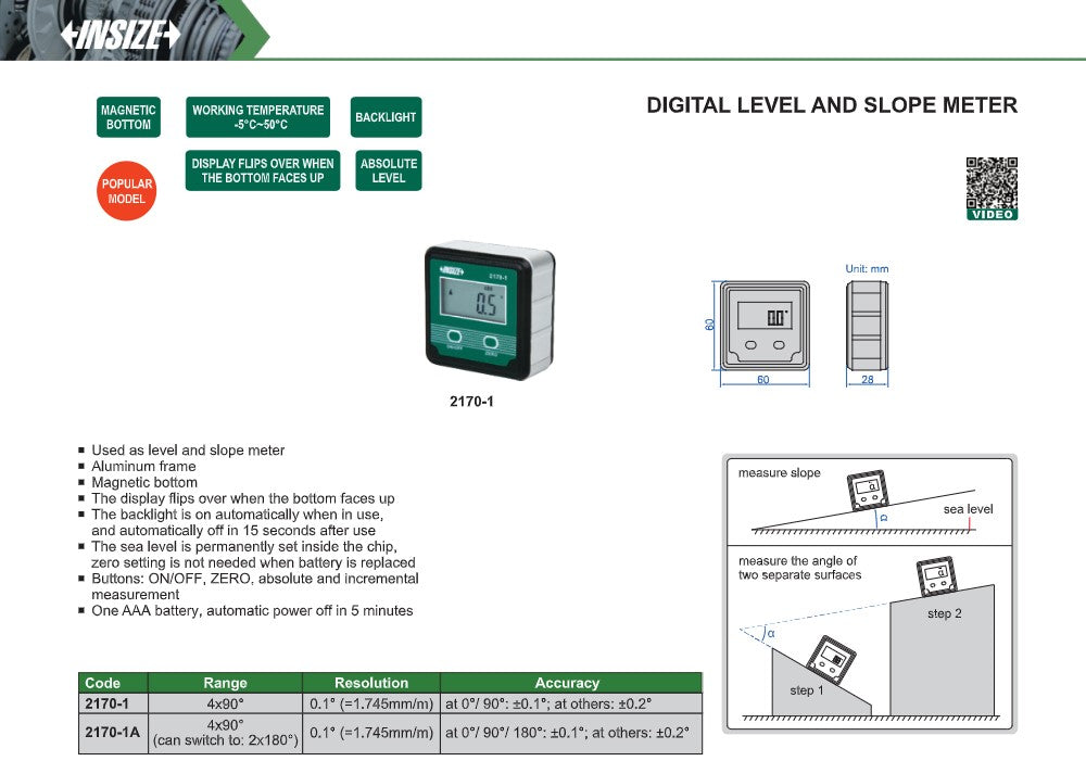Insize digital level slope meter