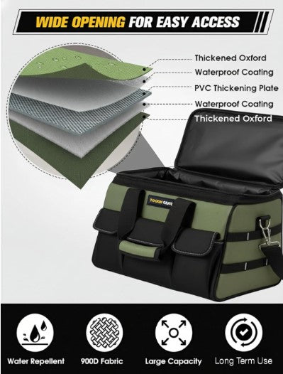 Tough Gear 2.0 Heavy Duty Tool Bag Organizer 18-Inch 20-Pocket Premium Urban CORD Storage Organizer, Large Zipper, Strong, Electrician Technician, Industrial, Multipurpose Tool Bag 750 days warranty.