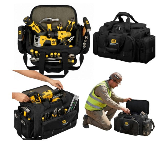HENNY BAGS Tool Bag Premium Heavy Duty Urban CORD Professional Electrician Technician Industrial Multipurpose Storage Tool Bag 18' inch with Adjustable Strap.