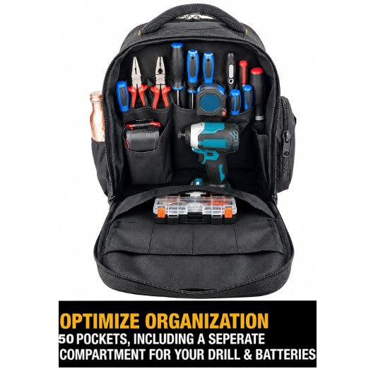 HENNY BAGS Tool Bag Backpack 50 Pockets Premium Heavy Duty Urban CORD Professional Electrician Technician Industrial Multipurpose Storage BACKPACK