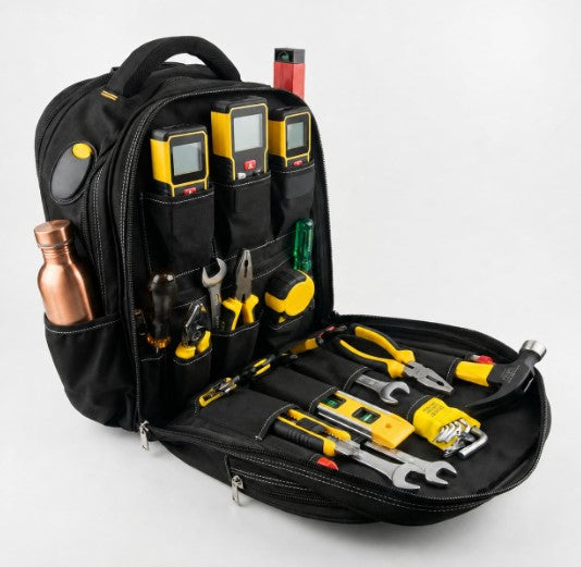 HENNY BAGS Tool Bag Backpack 50 Pockets Premium Heavy Duty Urban CORD Professional Electrician Technician Industrial Multipurpose Storage BACKPACK