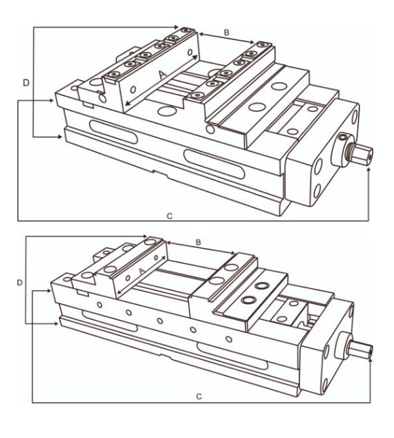 Machine vise technical dimension diagram