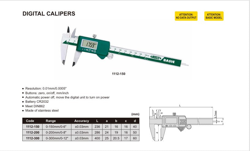 Insize DIGITAL CALIPER (Basic Type) 1112