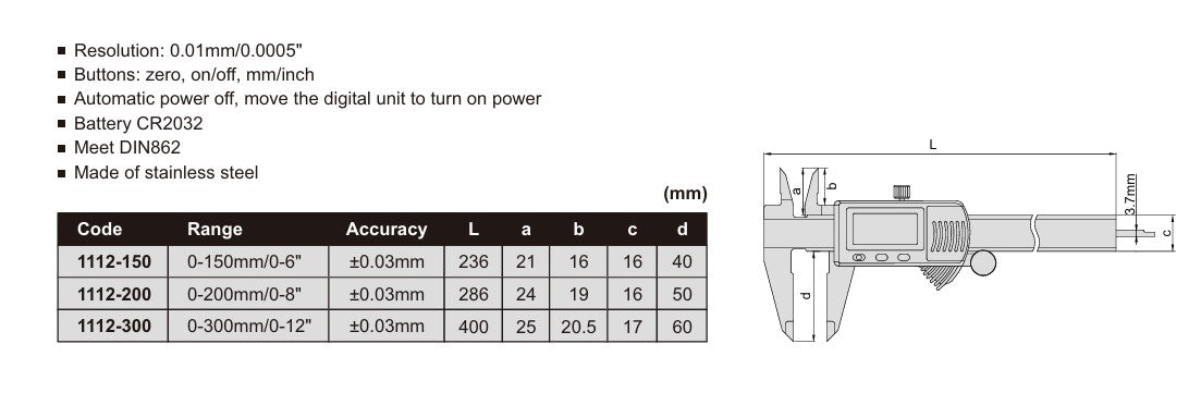 Insize DIGITAL CALIPER 6/8/12 inch (Basic Type) 1112
