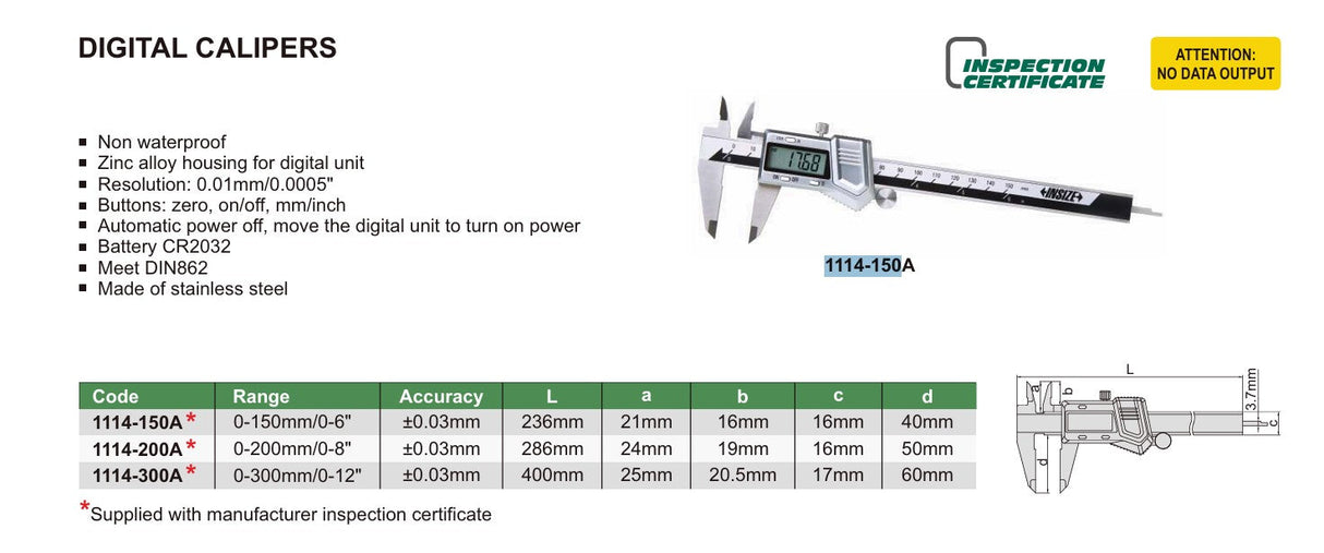 Insize DIGITAL CALIPER 6/8/12 inch (1114)