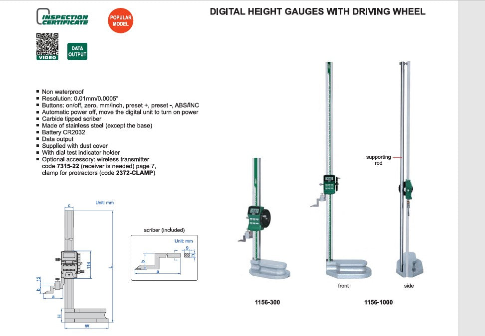 Digital height gauges with wheels