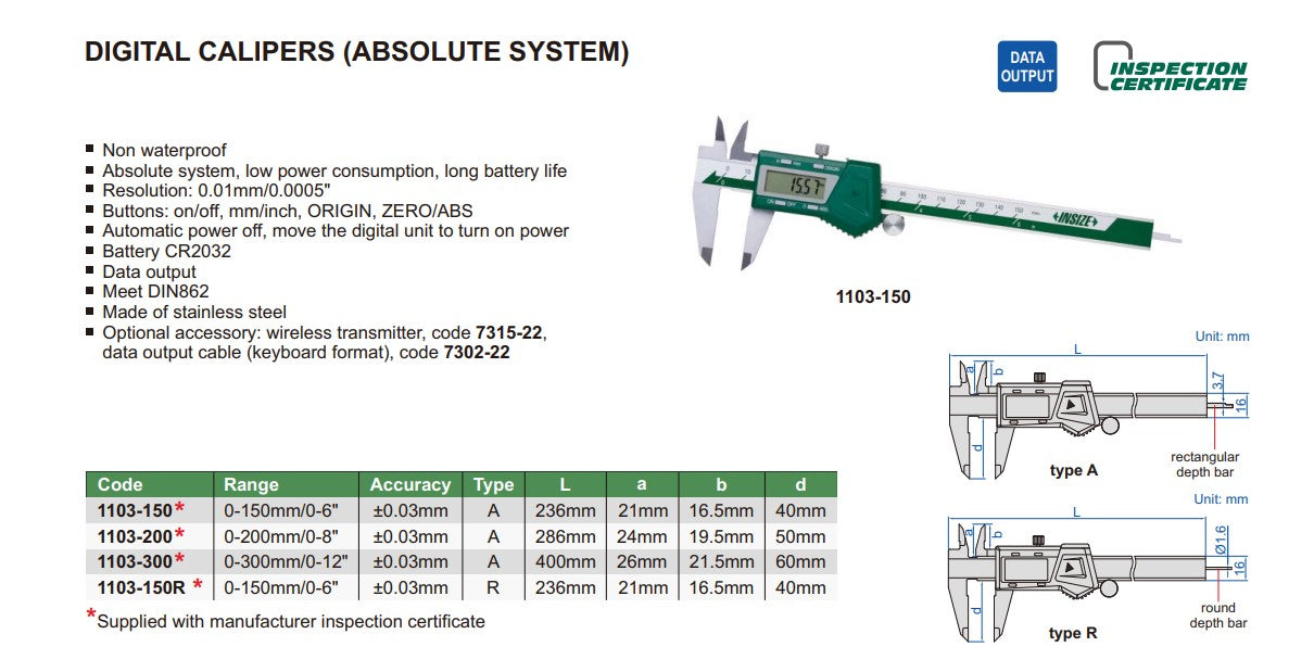 Insize absolute system digital calipers