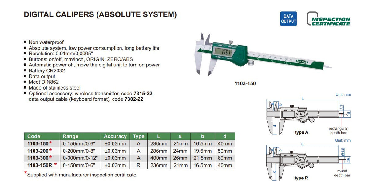 Insize absolute system digital calipers