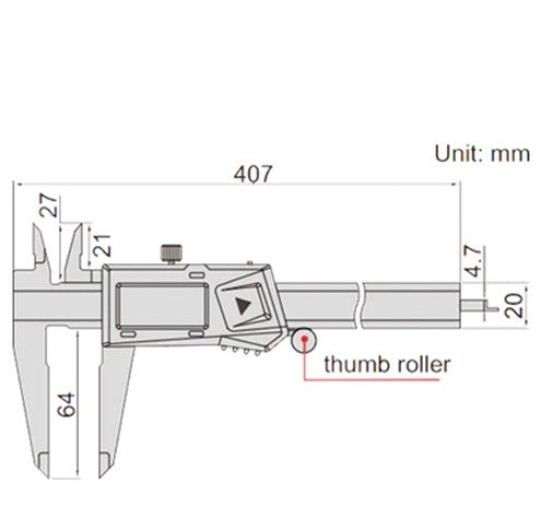 Technical drawing of digital caliper
