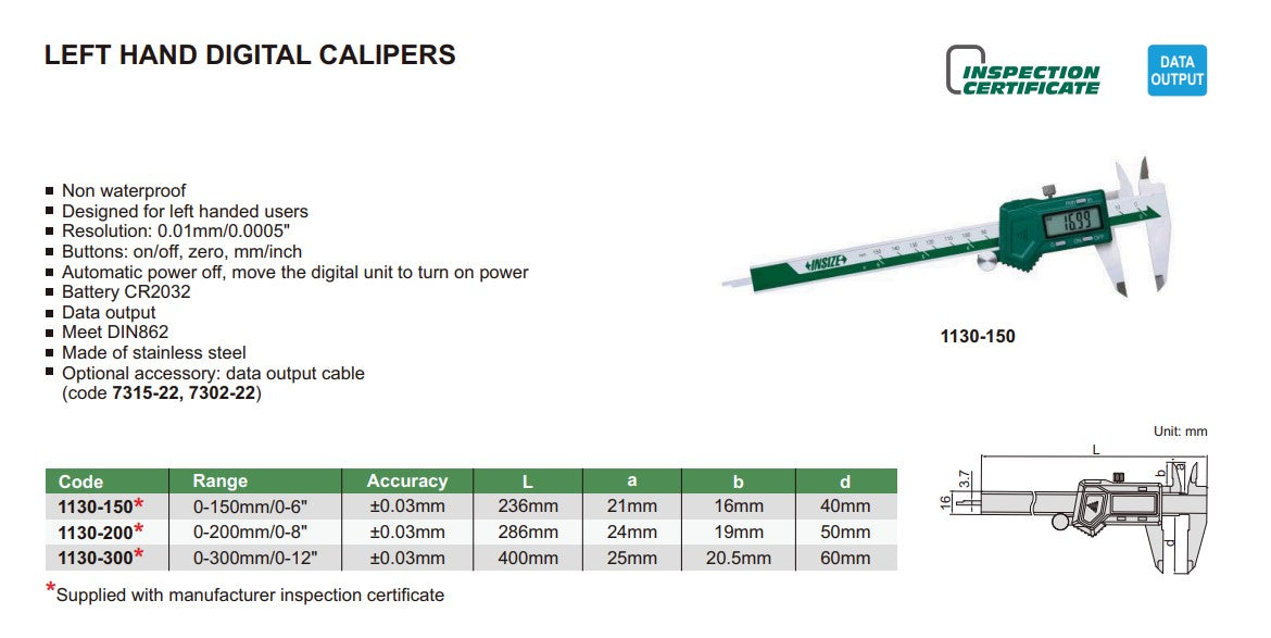 Insize left hand digital calipers
