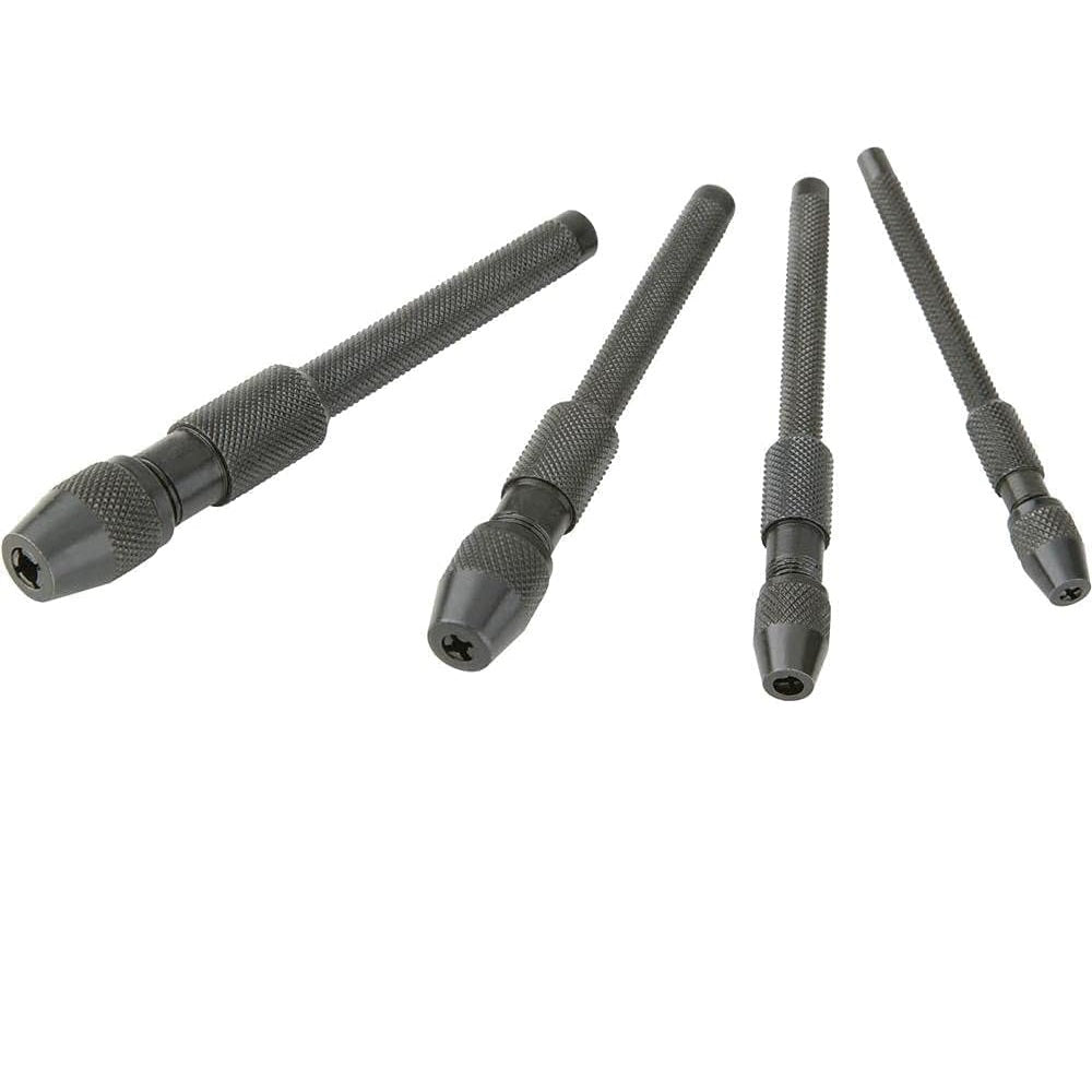 Four black metal pin vise tap wrenches