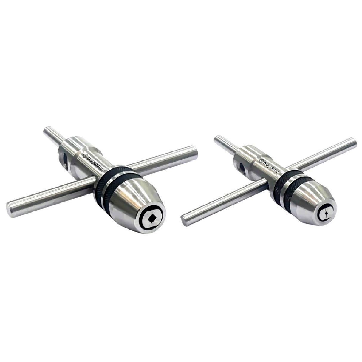 Two metal hand tap wrenches