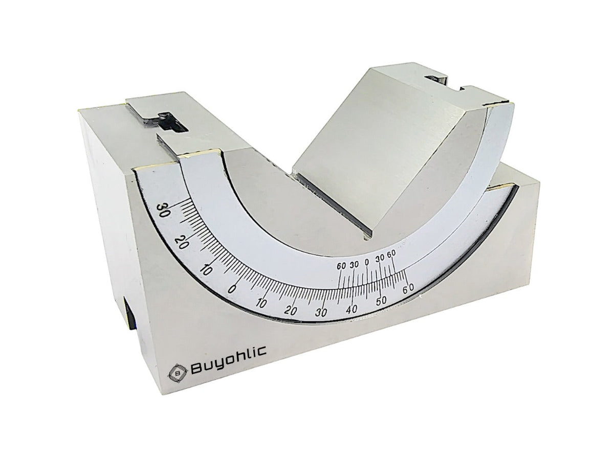 Steel adjustable angle V-block with degree scale tilted view