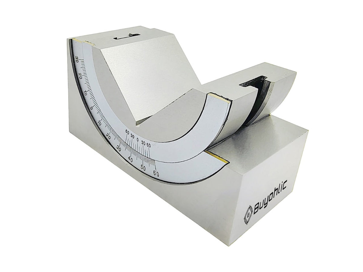 Steel adjustable angle V-block with degree scale and Buyohlic branding