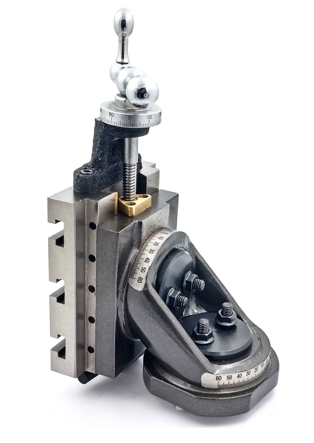 Installed on bench lathe is vertical milling slide for mini lathe