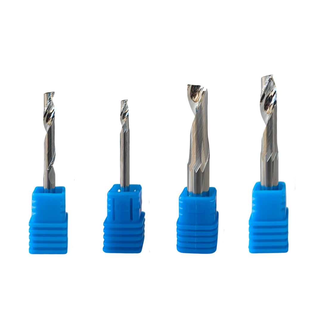 Four drill bits with blue handles