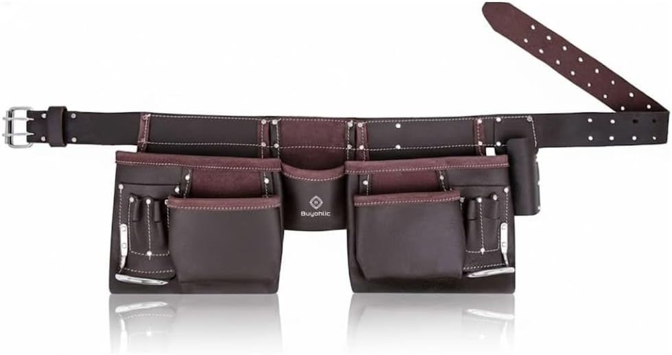 Brown leather carpenter tool belt